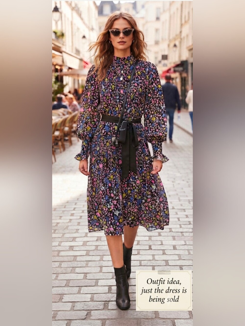 Top Shop Floral Long-Sleeve Midi Dress with Tie Waist